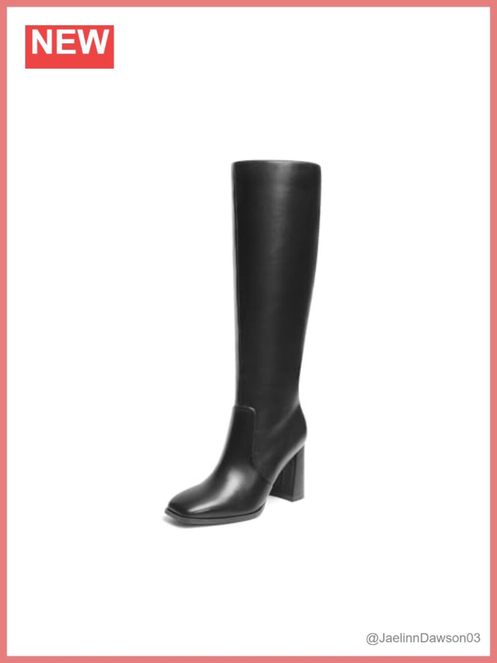 Knee High Square Toe Heel Boots Faux Leather Chunky Heel Side Zip
